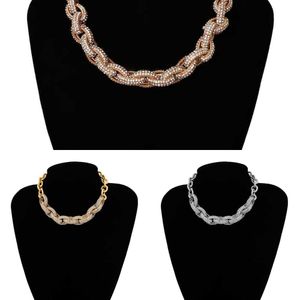 Shixin Cuban Mesh Collares para hombres y mujeres, estilo hip-hop, punk, cadena de hielo, diamantes de imitación, grueso, cremallera en el cuello, Miami Edge Q0809