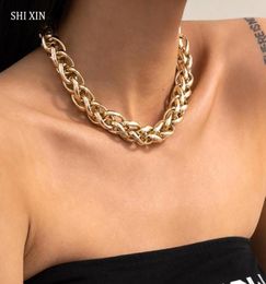 Shixin overdreven dikke dwarsketen choker ketting colar voor vrouwen hiphop goldsilver kleur dikke kettingketting op de nek15979631