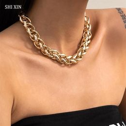 SHIXIN exagéré épais croix chaîne collier ras du cou Colar pour les femmes Hip Hop or argent couleur gros collier chaîne sur le cou 1223Z
