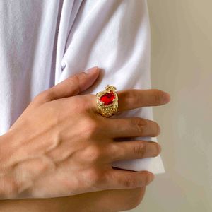 SHIXIN, anillos de piedras preciosas rojas Vintage, anillo de dedo de dragón Punk, anillo de oro personalizado, joyería para hombres