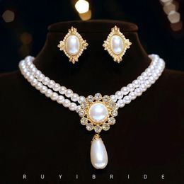 Shmik Elegant Vintage Full Pearl Pendant kettingketens oorbellen voor vrouwen dame klassieke prachtige chorker ketens sieraden 240518