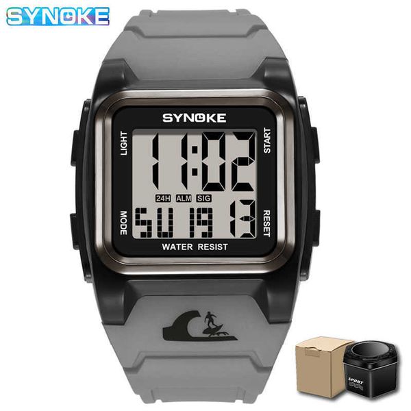 Relojes digitales resistentes a los golpes 50M Reloj de alarma a prueba de agua Esfera rectangular Fecha LED Estructura resistente Reloj de pulsera reloj hombre + caja G1022