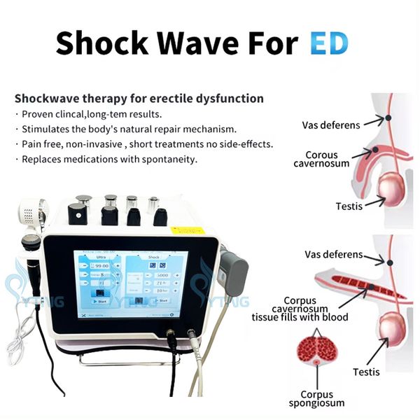 Onde de choc pour la physiothérapie ED, thérapie physique, soulagement des maux de dos, Machine à ondes de choc à ultrasons 3 en 1 avec marteau froid