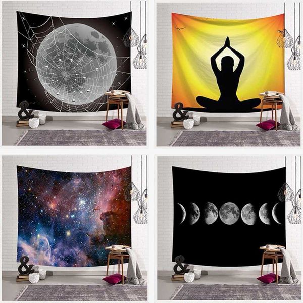 Shocking Earth Design Tenture murale Tapisserie Nébuleuse Lune Elk Mandala Yoga Serviette de plage Couverture Enfants Chambre Décoration Literie 210609