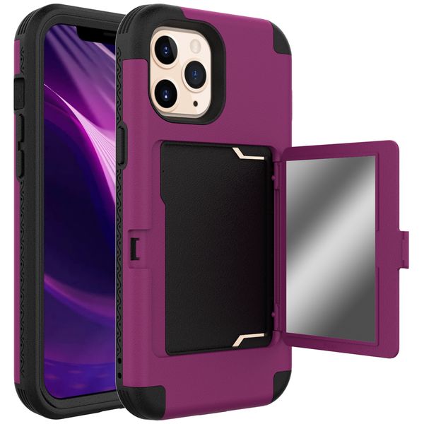 Étui miroir de kickstand hybride Hybride Hybride Hybride pour l'iPhone 15 Pro Max 14 12 11 13, Couverture téléphonique du support de carte cachée à triple couche