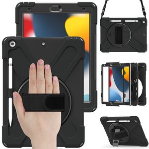 Estuches para Tablet PC 3 en 1 a prueba de golpes para iPad 10th 10.9 10.2 Pro 11 Air 2 9.7 10.5 Air 4 5 Mini 6 Samsung Tab A7 Lite T220 T500 P610 T870 Hybrid Kickstand Cover con correa