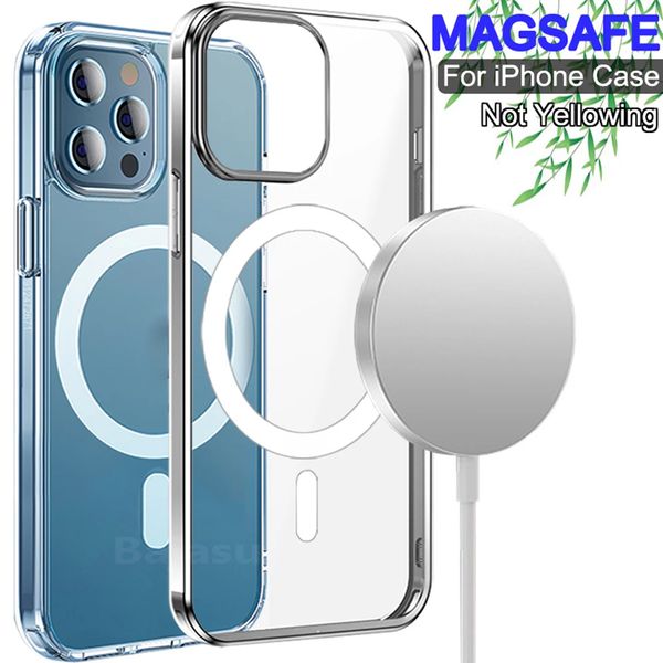 Funda acrílica a prueba de golpes, fundas de teléfono transparentes para Iphone 13 12 11 Pro Max Mini Xr X 7 8 Plus Xs Magsafe, funda para iphone inalámbrica magnética