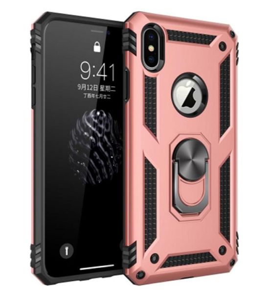 Case de armadura a prueba de choque para iPhone X 7 8 6S Magnetic Metal Ring Soport Coque Coque para iPhone y Samsung A20 A50 S20U4247612