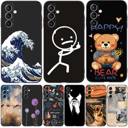 Para Samsung Galaxy A34 A54 5G Funda trasera de teléfono Funda protectora de silicona suave Negro Tpu Dog Cat Flower Pattern