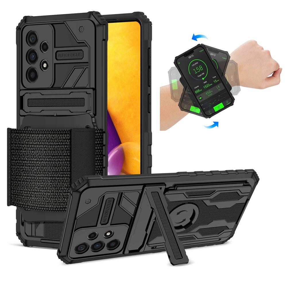 Antichoc Armour Cases Kickstand Wristband Phone Holder, Brassard d'avant-bras rotatif à 360 ° pour Samsung Galaxy A73 5G A53 A33 A13 A03 Core A03S A23 4G