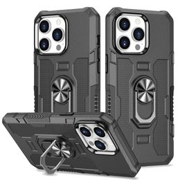 Schokbestendige pantser Standstand Telefonische hoesjes voor iPhone 14 Promax 13 12 Mini 11 Pro XR XS Max X 7 8 Plus Finger Magnetic Ringhouder Cover