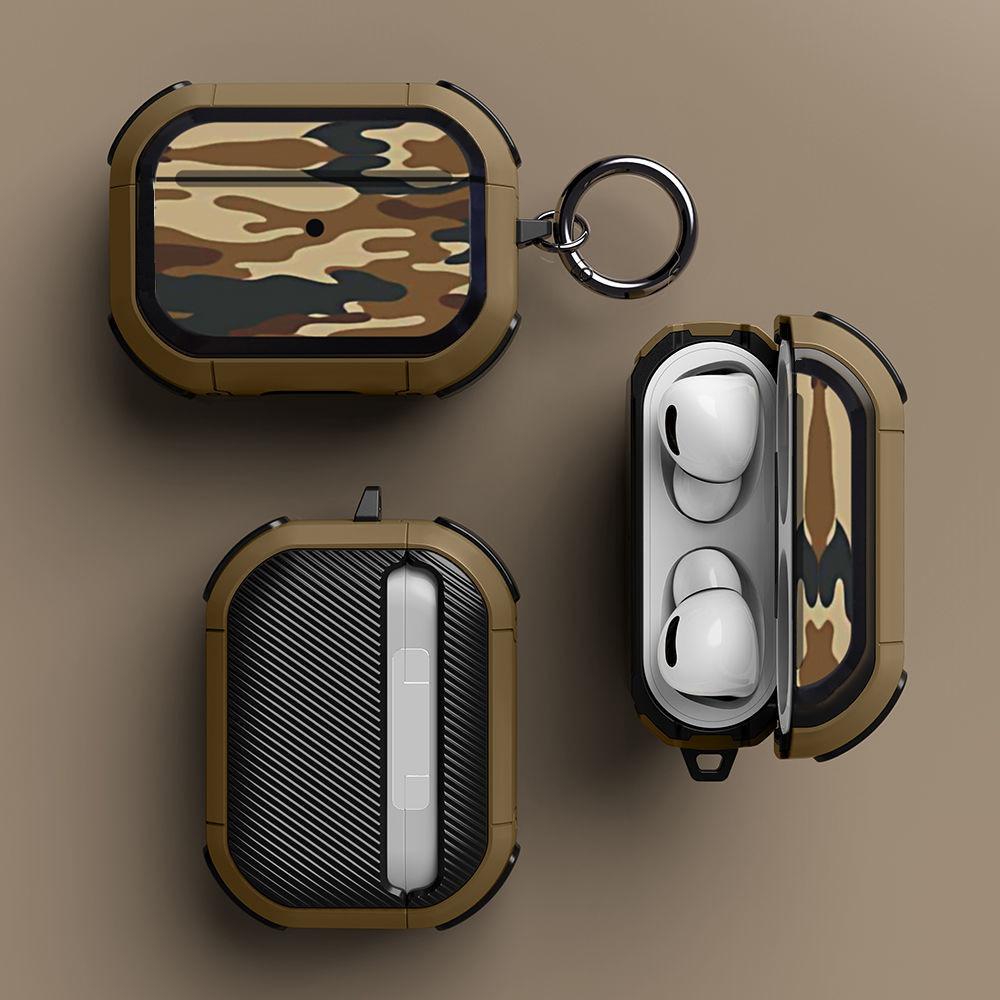 Armadura de camuflaje a prueba de golpes Funda protectora dura completa Accesorios para auriculares para AirPods Pro 2 Funda para auriculares inalámbricos de segunda generación con llavero