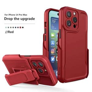 Schokbestendige hoesjes voor iPhone 15 Pro Max PC-materiaal Mobiele telefoonhoes met clip aan de achterkant Beugel op voorraad