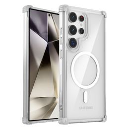 Étui magnétique transparent à l'épreuve du choc pour Samsung Galaxy S24 Ultra S23 Fe S22, compatible avec la charge sans fil Magsafe, couverture de téléphone dur transparent
