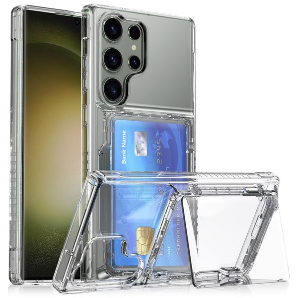 Étui portefeuille transparent résistant aux chocs avec porte-cartes caché pour Samsung Galaxy S23 Ultra S24 Plus hybride robuste avec béquille