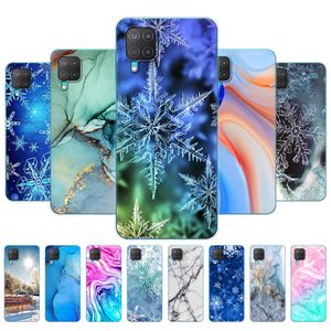 Pour Samsung M12 étui 6.5 pouces couverture de téléphone arrière Galaxy M127 Coque en silicone souple marbre flocon de neige hiver noël