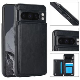 Schokbestendige flip lederen kaarthouder Wallet Case voor Google Pixel 8 Pro 8A, dubbele magnetische gesp, folio -standaard telefoonhoes