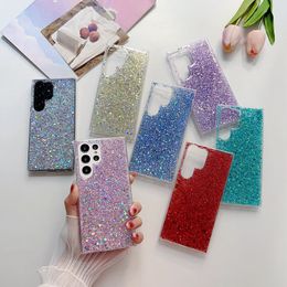 Luxe Folie Confetti Pailletten Zachte TPU Gevallen Voor Samsung S23 FE Ultra S22 Plus A24 A14 A54 A34 A13 A53 a33 A73 5G A32 S21 Bling Glanzend Glitter Sparkle Sparkly Telefoon Cover