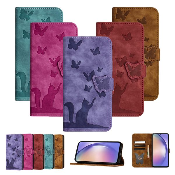 Chat Papillon PU Portefeuille En Cuir Cas Pour Iphone 15 Pro MAX 14 13 12 11 XR XS 8 7 Plus Carte De Crédit ID Fente Titulaire Kickstand Mode Mobile Smart Téléphone Portable Flip Cover Pouch