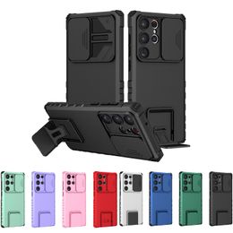 Schokbestendig Hybrid Dual Layer Kickstand Cases Voor Samsung Galaxy S23 Ultra S22 S21 S20 FE Note 20 A54 A24 A14 A34 Slide Camera Bescherming Beugel Telefoon Covers