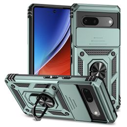 Fundas con soporte de anillo magnético híbrido a prueba de golpes para Google Pixel 7A 8 Pro 7 6A 6 Funda protectora de lente de cámara deslizante con soporte de doble capa