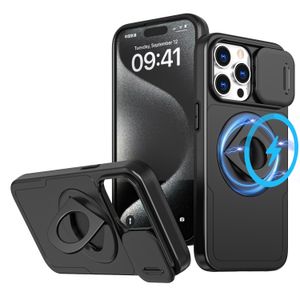 Schokbestendige Magnetische Ring Kickstand Case Voor iPhone 15 Pro Max 14 13 12 11 XS XR 8 7 Slide camera Bescherming Telefoon Cover Funda