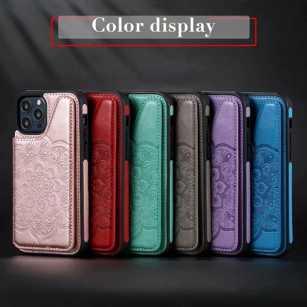 Estuches para teléfonos a prueba de golpes para iPhone 13 12 11 Pro X XR XS Max 7 8 Plus Estuche protector con función atril de doble hebilla de cuero de PU con ranuras para tarjetas