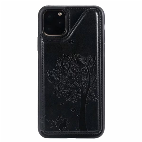 Fundas para teléfonos a prueba de golpes para iPhone 13 12 11 Pro X XR XS Max 7 8 Plus Funda protectora de cuero PU con estampado de gato y árbol con ranuras para tarjetas 3SSN QSUY