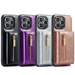 Schokbestendige telefoonhoesjes voor iPhone 14 13 12 11 Pro Max 2in1 Magnetische 3 -voudig portemonnee Glitter glinsterende PU lederen beschermhoes met kaartsleuven