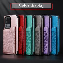 Schokbestendige telefoonhoesjes voor Samsung Galaxy Note20 S21 S20 Ultra Note10 plus Mandala Embossing PU Leather Dual Buckle Standstand Beschermingskas met kaartslots