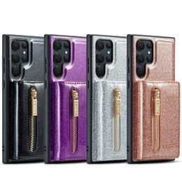 Schokbestendige telefoonhoesjes voor Samsung Galaxy S23 S22 S21 Ultra plus 2in1 magnetische 3 -voudig portemonnee glitter glinsterende PU lederen beschermhoes met kaartsleuven