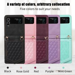 Schokbestendige telefoonhoesjes voor Samsung Galaxy Z Flip 4/3 Solid Color PU lederen KANTENKANTEN met spiegel en schouderriem