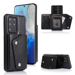 Coques de téléphone antichoc pour Samsung Galaxy S22 S21 S20 Note20 Ultra Note10 Plus Daul Buckle Solid Color PU Leather Kickstand Protective Case with Card Slots