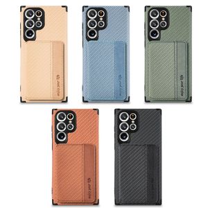 Schokbestendige telefoonhoesjes voor Samsung Galaxy S23 S22 S21 S20 Ultra Plus Wallet Design Fiber Vegan PU Leather Case met kaartenpakket