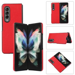 Schokbestendige telefoonhoesjes voor Samsung Galaxy Z vouw 4/3 pure kleur litchi graan lederen beschermhoes