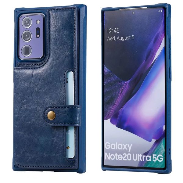 Étuis de téléphone antichoc pour Samsung Galaxy Note20 S20 Ultra Note10 Plus Boucle en fer Couleur unie PU Cuir Béquille Étui de protection avec emplacements pour cartes