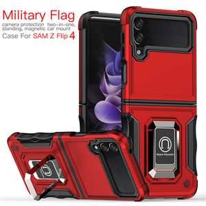 Étuis de téléphone antichoc pour Samsung Z FLIP 3 4 avec béquille en métal Spft TPU dur PC protecteur d'écran intégré absorption des chocs couverture de conception de pare-chocs