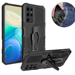 Étuis de protection antichoc Support de clip de ceinture en métal Support de voiture magnétique Kickstand Case pour Samsung Galaxy S23 Ultra S22 S21 FE S20 Plus