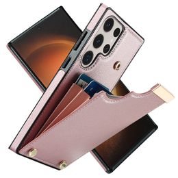 Pochette en cuir PU antichoc 3 porte-cartes étuis portefeuille pour Samsung Galaxy S23 Ultra S22 S21 S20 FE Note 20 bouton en métal téléphone Funda