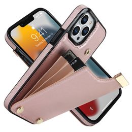 Poche en cuir PU antichoc 3 porte-cartes étuis portefeuille pour iPhone 14 Pro Max 13 12 11 XR X 8 7 Plus bouton en métal téléphone Funda