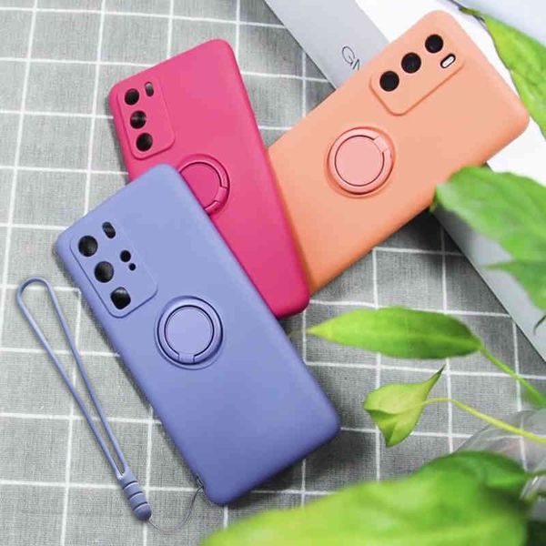 Funda con soporte de anillo a prueba de golpes para Xiaomi Mi 10T Pro 10 T Lite POCO X3 NFC Redmi Note 9 Pro 8 7 9S 9A C, funda de silicona líquida