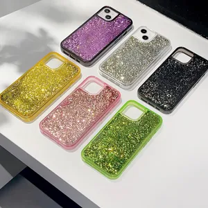 Étui transparent antichoc à paillettes brillantes pour iPhone 15 Pro Max 14, Funda arrière rigide