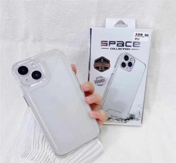 Espace anti-choc avec bouton métallique Cas pour l'iPhone 14 13 12 11 Pro Max X XS MAX XR Transparent PC Jelly Cell Téléphone B8899445