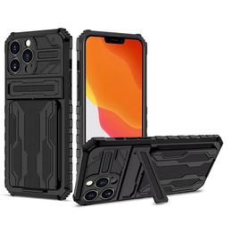 Schokbestendige stand telefoon gevallen voor iPhone 13 12 11 Pro Max XS XR 7 S21 Ultra Note20 met kaart Hybride Armor Cover A02 A72 A22 A42 A32 Opmerking 20 A21S S21FE