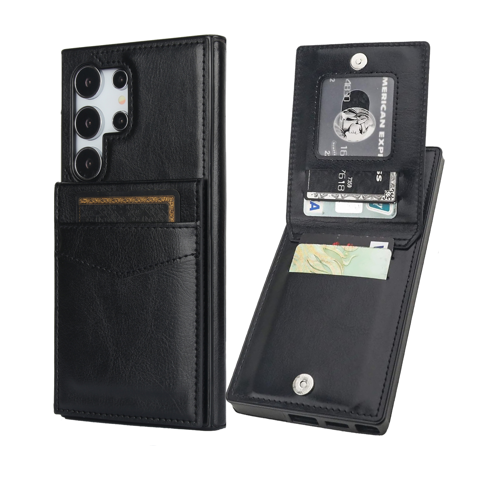Shockproof Leather Flip Card Holder Slots Wallet Case For Samsung Galaxy S24 Ultra S23 Plus S22 S21 S20 Note 20 Kickstand Phone Cover