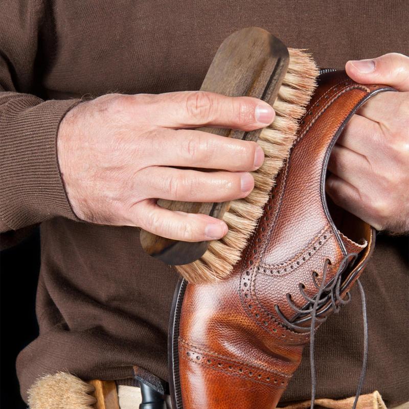 Escova de sapato 2pcs couro natural chave de cavalo real maça de madeira alça de madeira counter duster para botas sapatos outros cuidados com couro