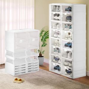 Armoire à chaussures boîte de rangement chaussure pliante avec porte 216 compartiments empilable transparent sans installation 240130