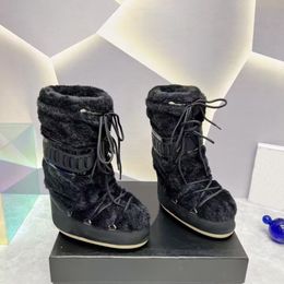 Dames Wol Ruimte Lange Laarzen Mode Winter Veters Dikke Zool Snowboots Show Outdoor Warme Rijlaarzen Box Maat 35-41