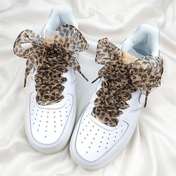 Pièces de chaussures 1 paire 4cm élargis Organza Leopard Lace Shoelaces Femme Bowknot Decoration Sneaker Chaussures blanches Lacets Crises accessoires