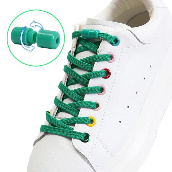 Pièces de chaussures 1 paire Shoelaces Elastic Lock Lacets Lacets Plastique Round PASE CIE SHOELACE PLAT Deuxième Fast War Walking Sports Sneaker